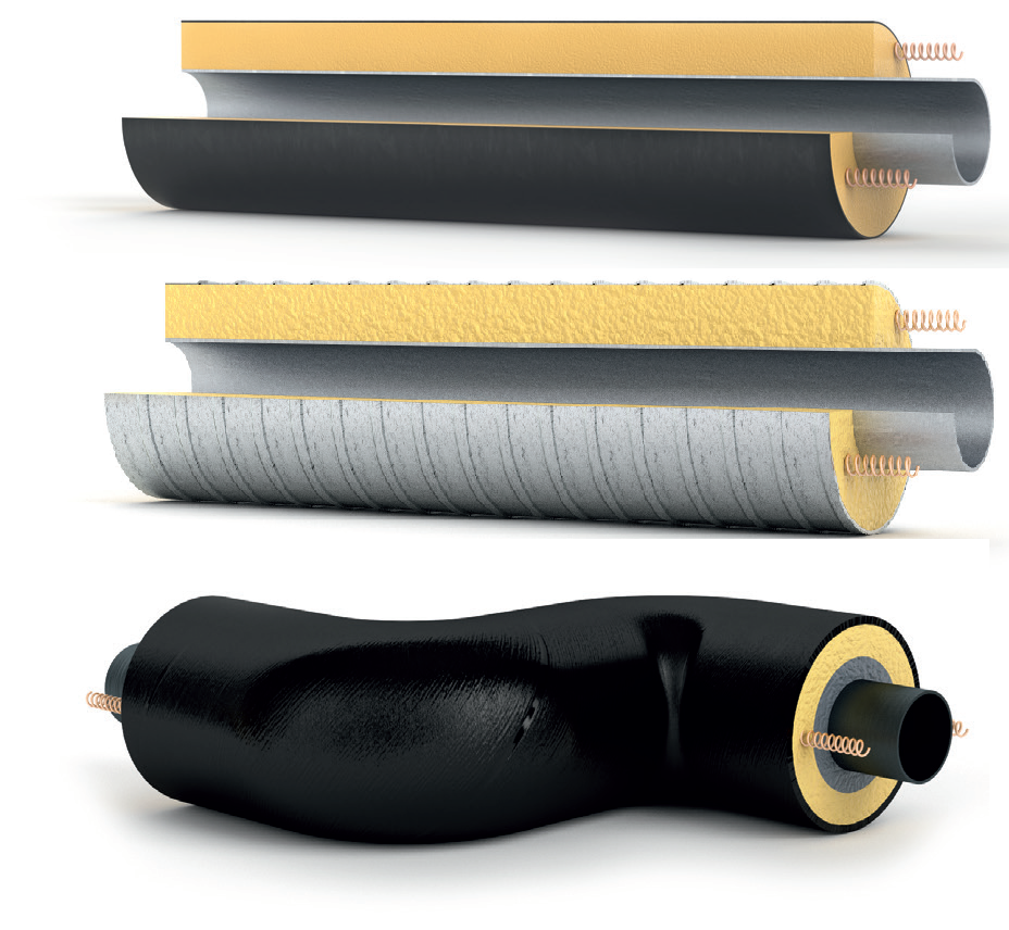 Pipes, heat-insulated with polyurethane foam for underground and above-ground routing